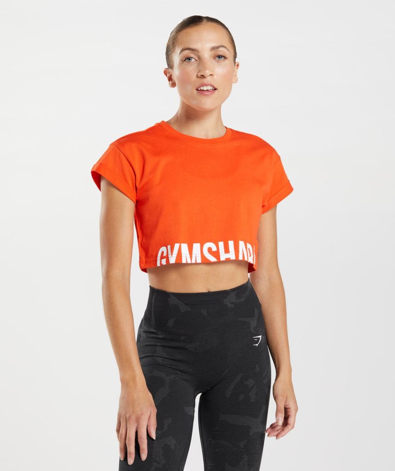 Women\'s Gymshark Fraction Cropped Tops Orange | CA 07A638